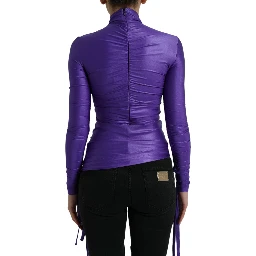 Purple Nylon Stretch Slim Long Sleeves Top
