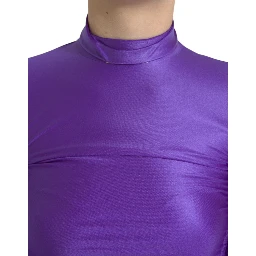 Purple Nylon Stretch Slim Long Sleeves Top