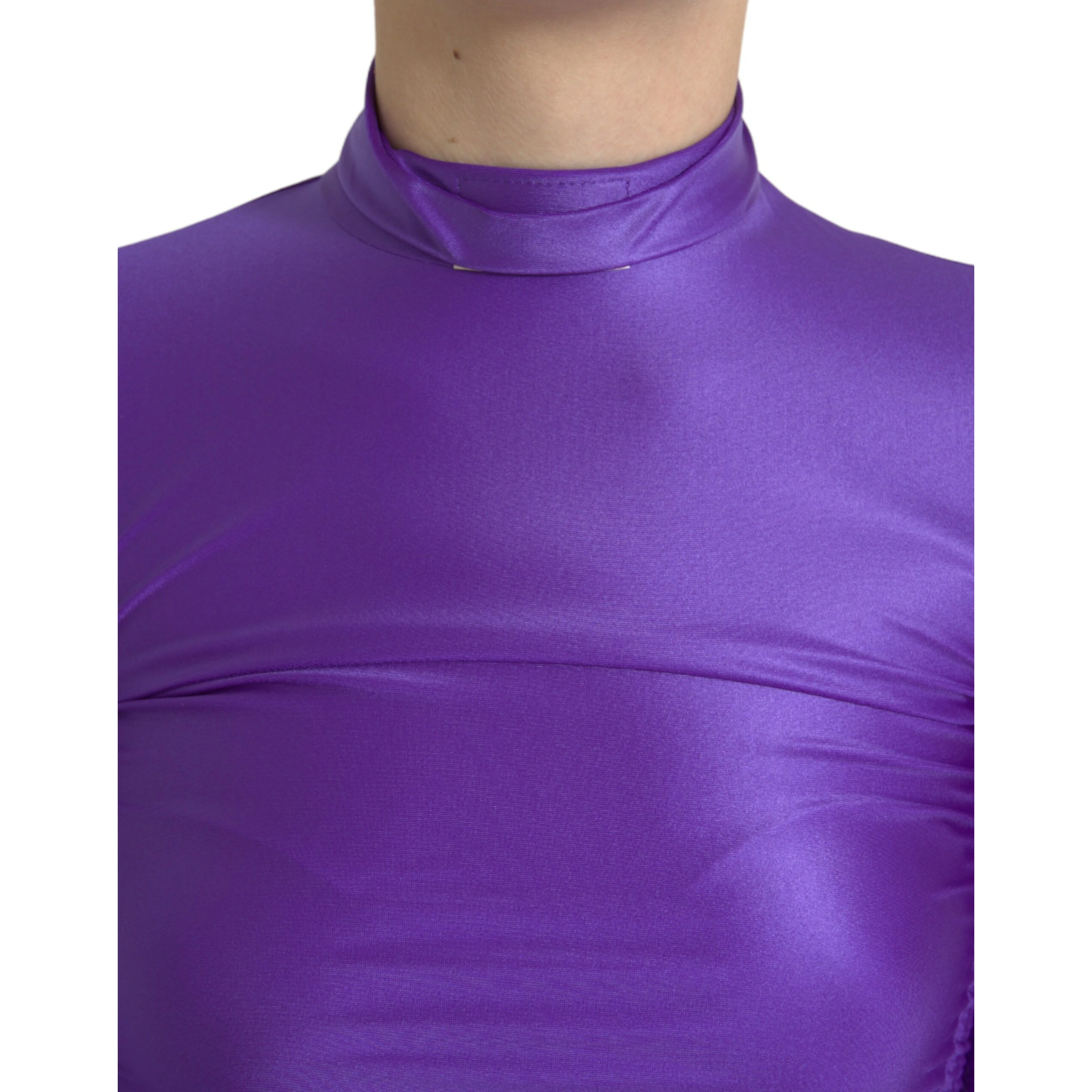 Purple Nylon Stretch Slim Long Sleeves Top