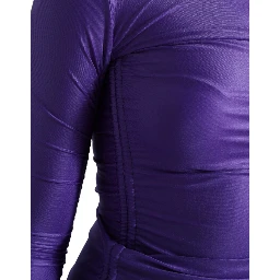 Purple Nylon Stretch Slim Long Sleeves Top