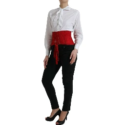 Red Silk Belt Waist Lace Up Strap Corset