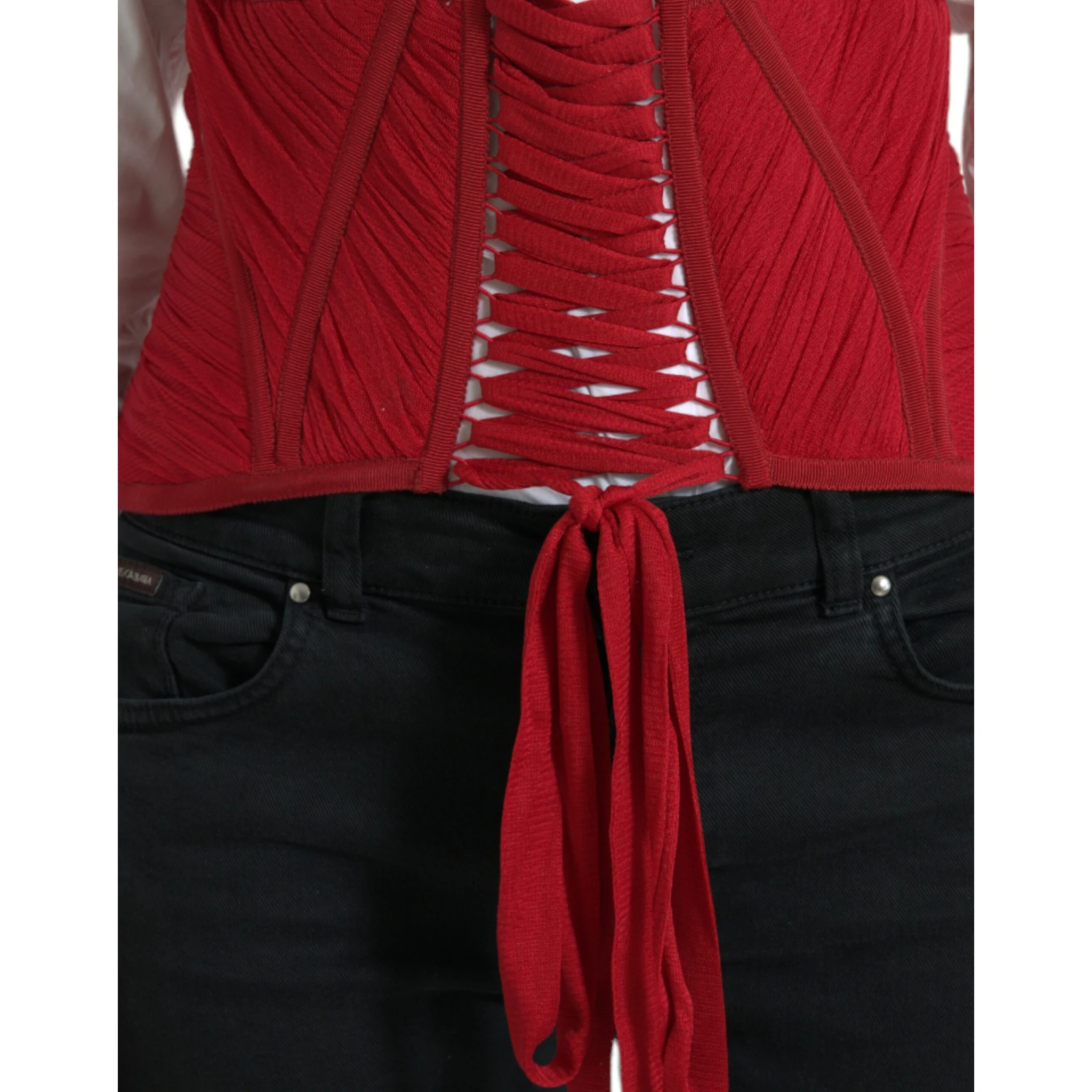 Red Silk Belt Waist Lace Up Strap Corset