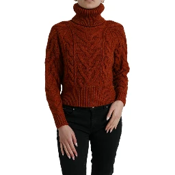 Brown Wool Knit Turtleneck Pullover Sweater