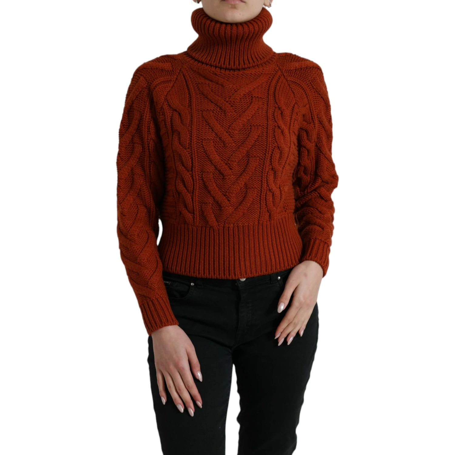 Brown Wool Knit Turtleneck Pullover Sweater