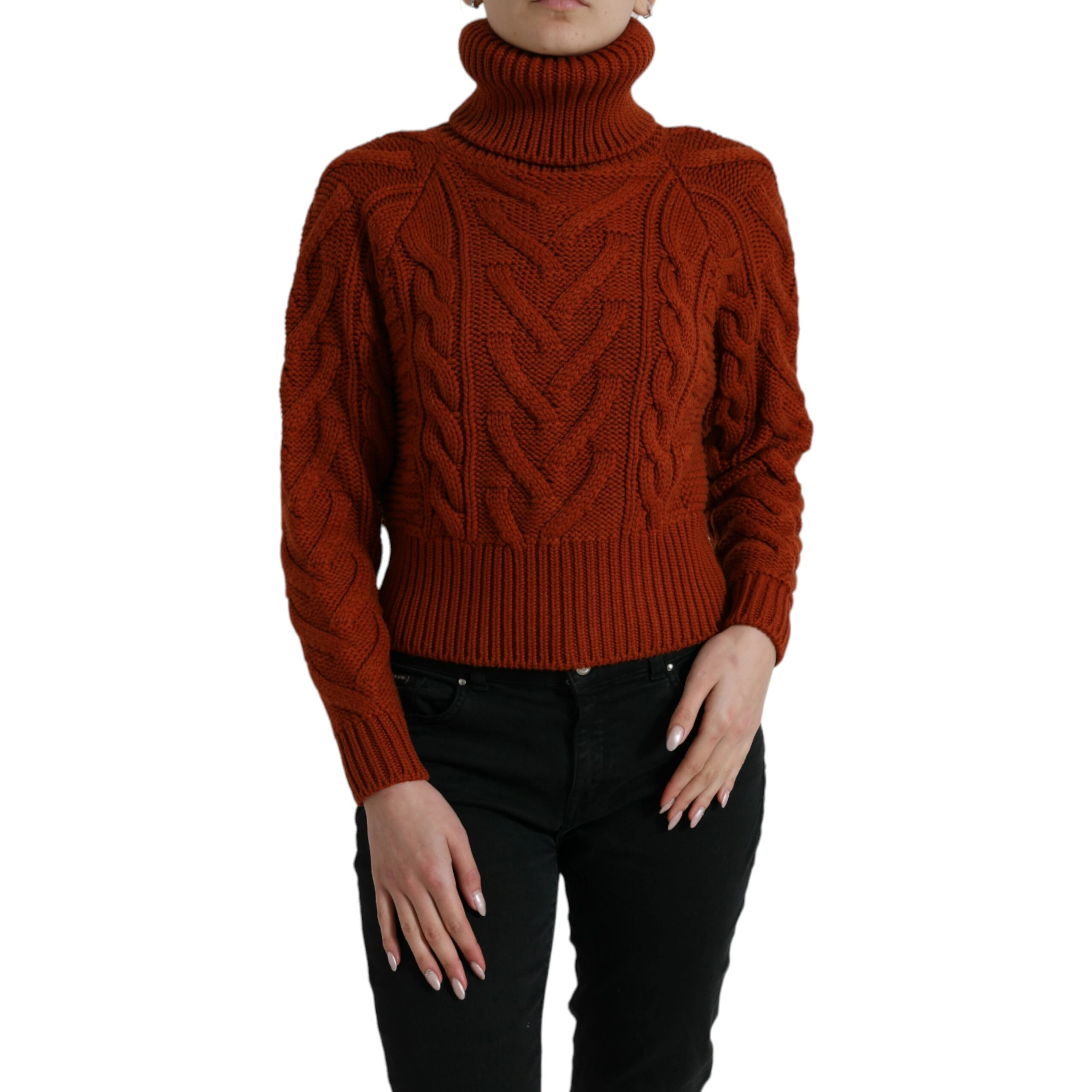 Brown Wool Knit Turtleneck Pullover Sweater