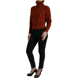 Brown Wool Knit Turtleneck Pullover Sweater