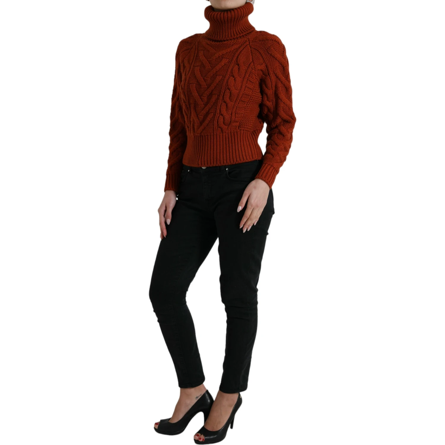 Brown Wool Knit Turtleneck Pullover Sweater