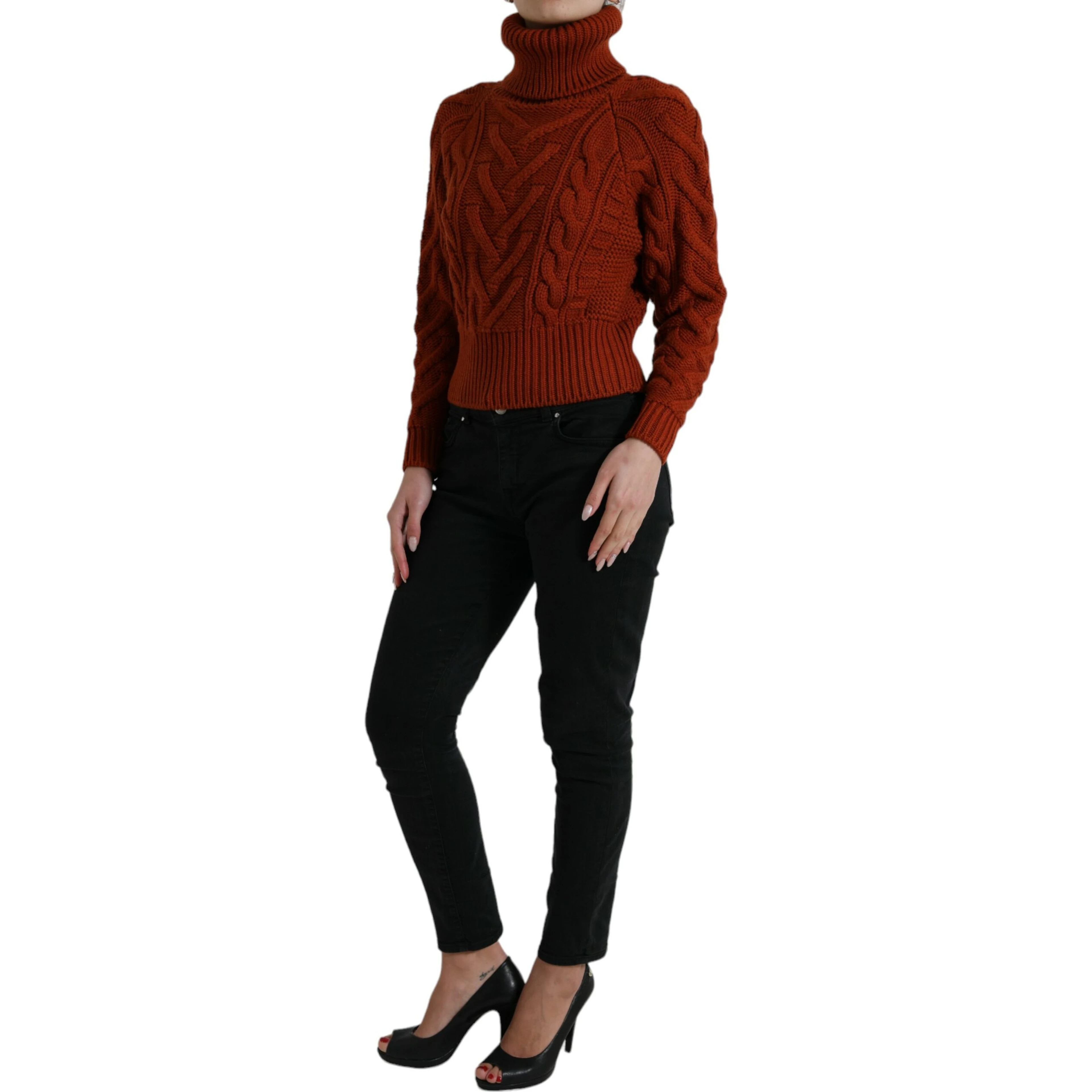 Brown Wool Knit Turtleneck Pullover Sweater