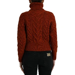 Brown Wool Knit Turtleneck Pullover Sweater