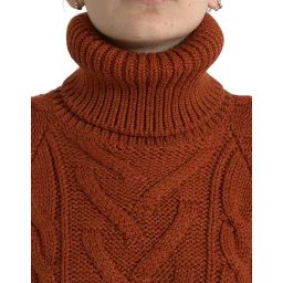 Brown Wool Knit Turtleneck Pullover Sweater