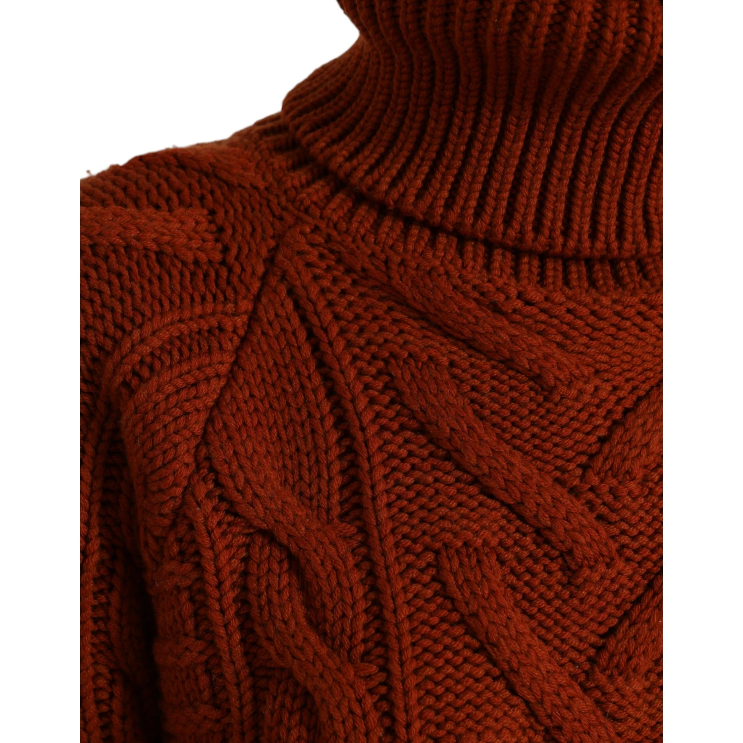 Brown Wool Knit Turtleneck Pullover Sweater
