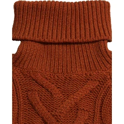 Brown Wool Knit Turtleneck Pullover Sweater