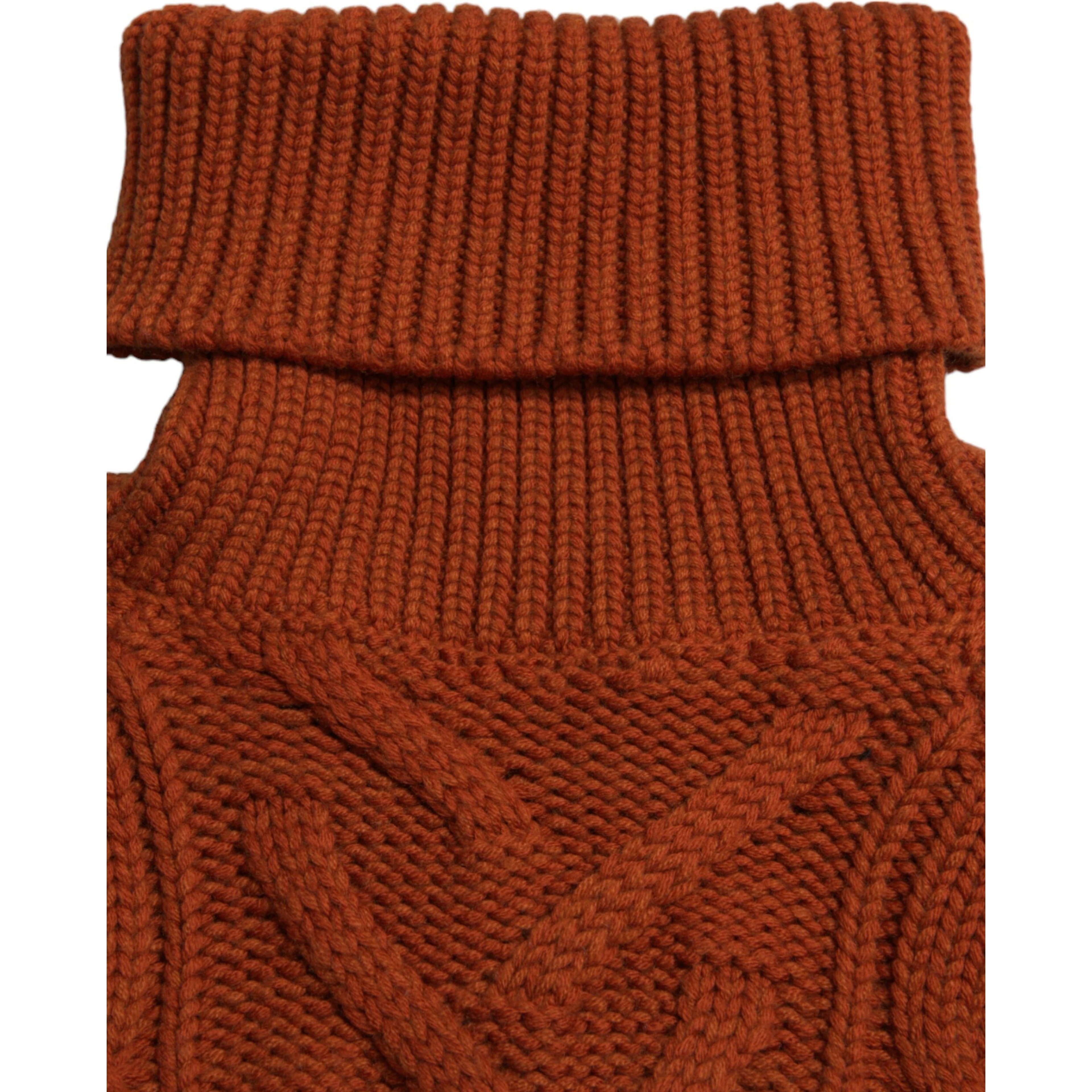 Brown Wool Knit Turtleneck Pullover Sweater
