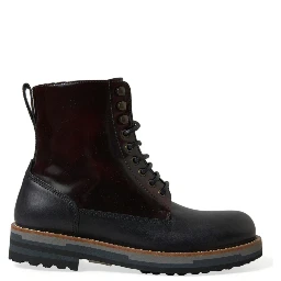 Black Leather Military Combat Boots Shoes