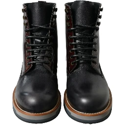 Black Leather Military Combat Boots Shoes