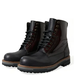 Black Leather Military Combat Boots Shoes