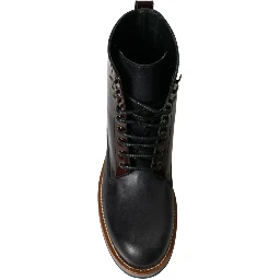 Black Leather Military Combat Boots Shoes