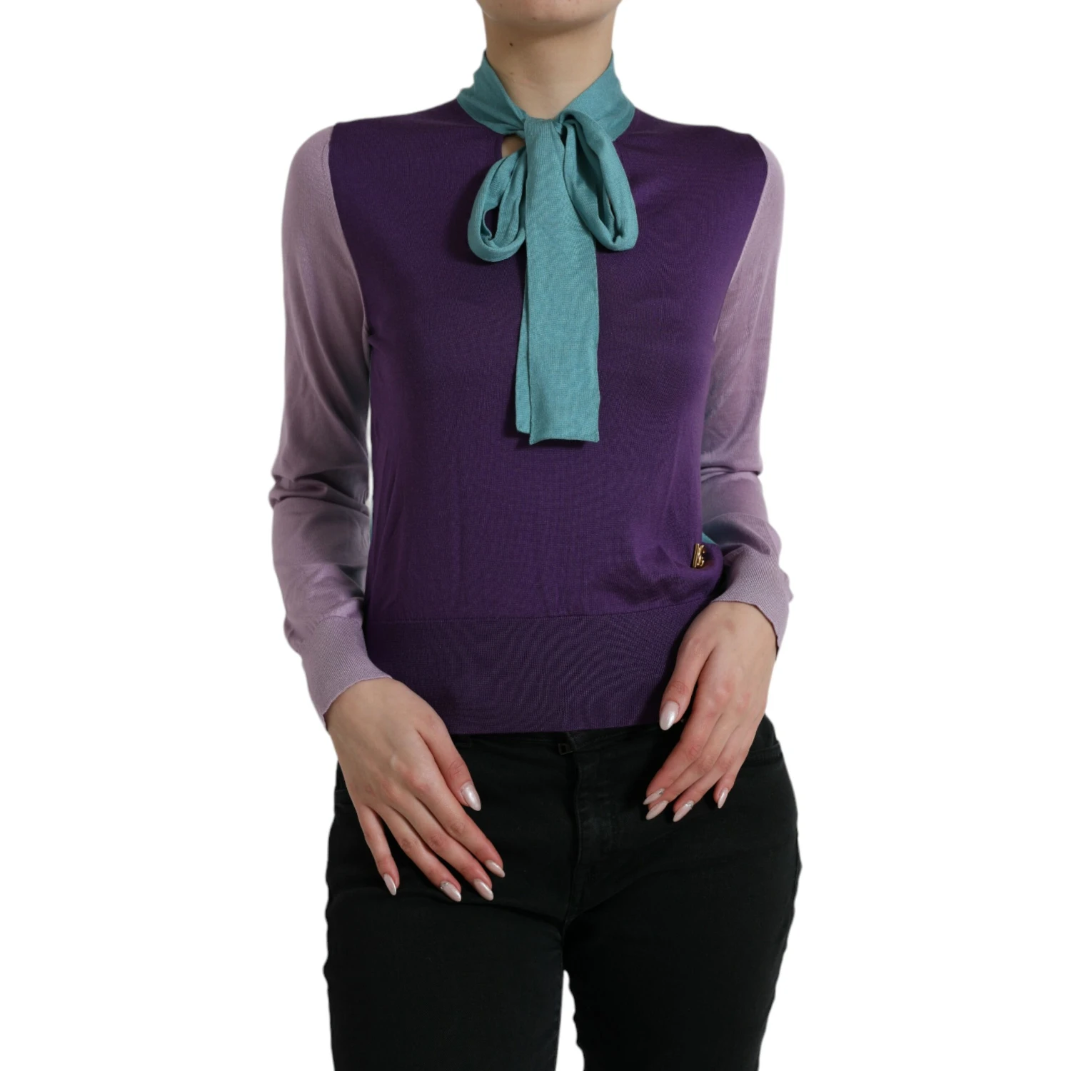 Multicolor Bow Fastening Pullover Sweater