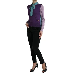Multicolor Bow Fastening Pullover Sweater