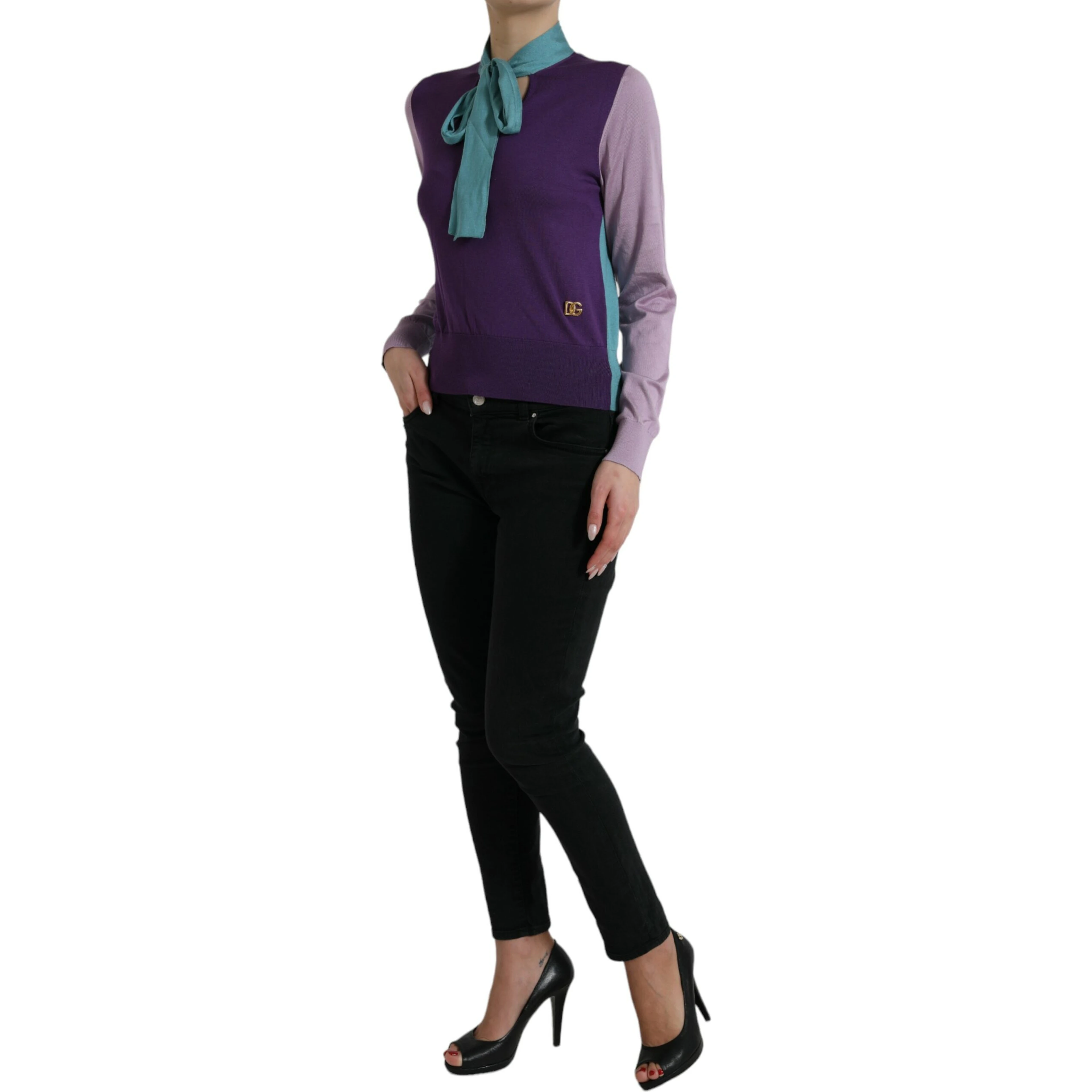Multicolor Bow Fastening Pullover Sweater