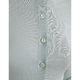 Light Blue Silk Crew Neck Cardigan Sweater