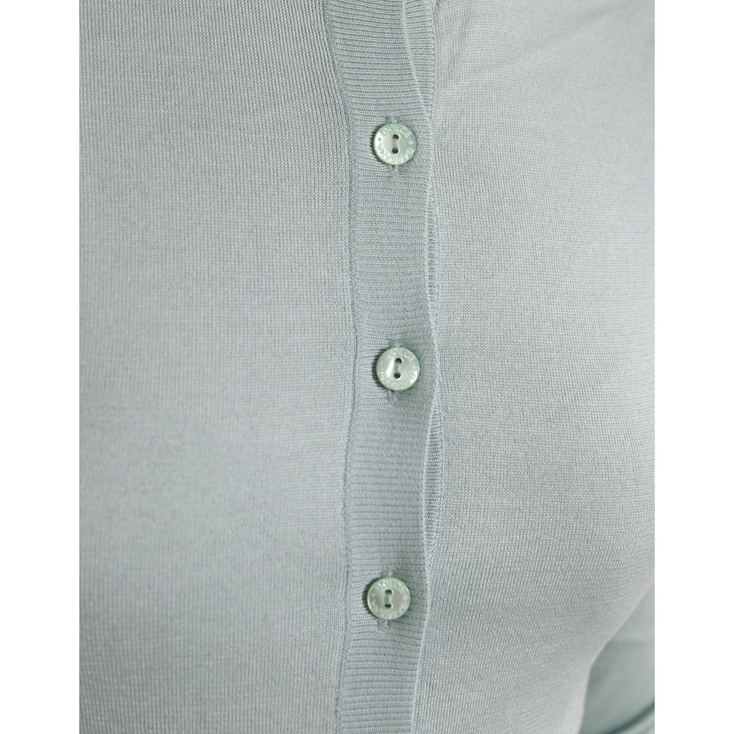 Light Blue Silk Crew Neck Cardigan Sweater