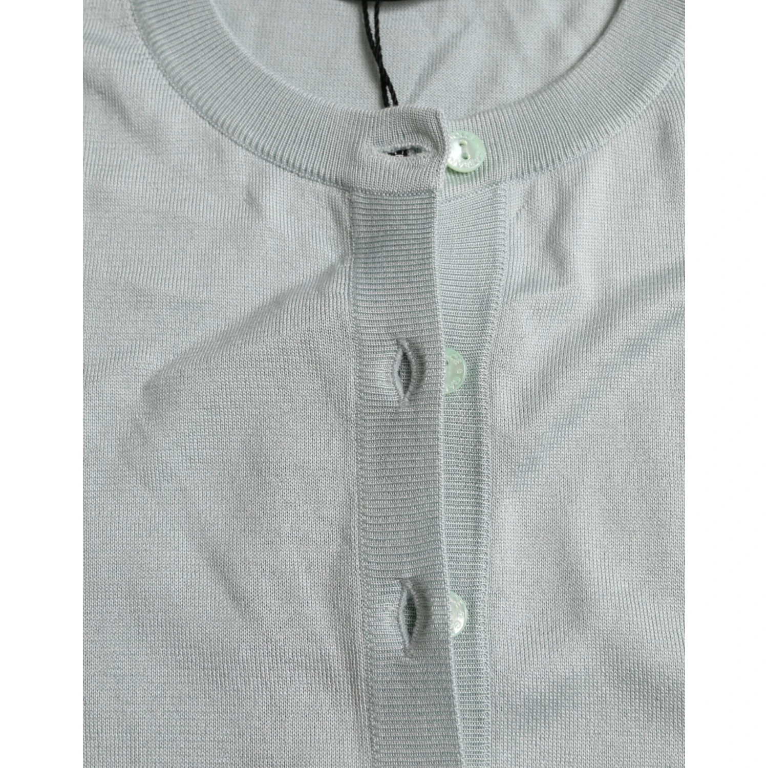 Light Blue Silk Crew Neck Cardigan Sweater