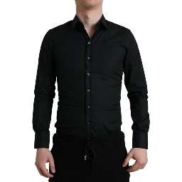 Black Cotton Stretch Slim Formal Dress Shirt