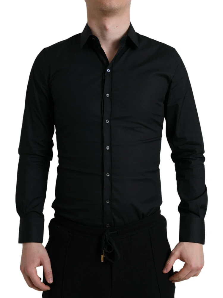 Black Cotton Stretch Slim Formal Dress Shirt