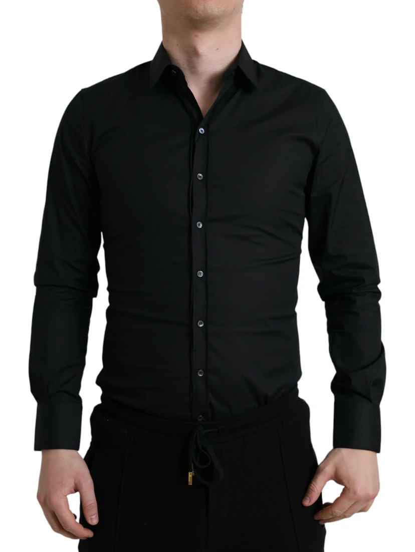 Black Cotton Stretch Slim Formal Dress Shirt