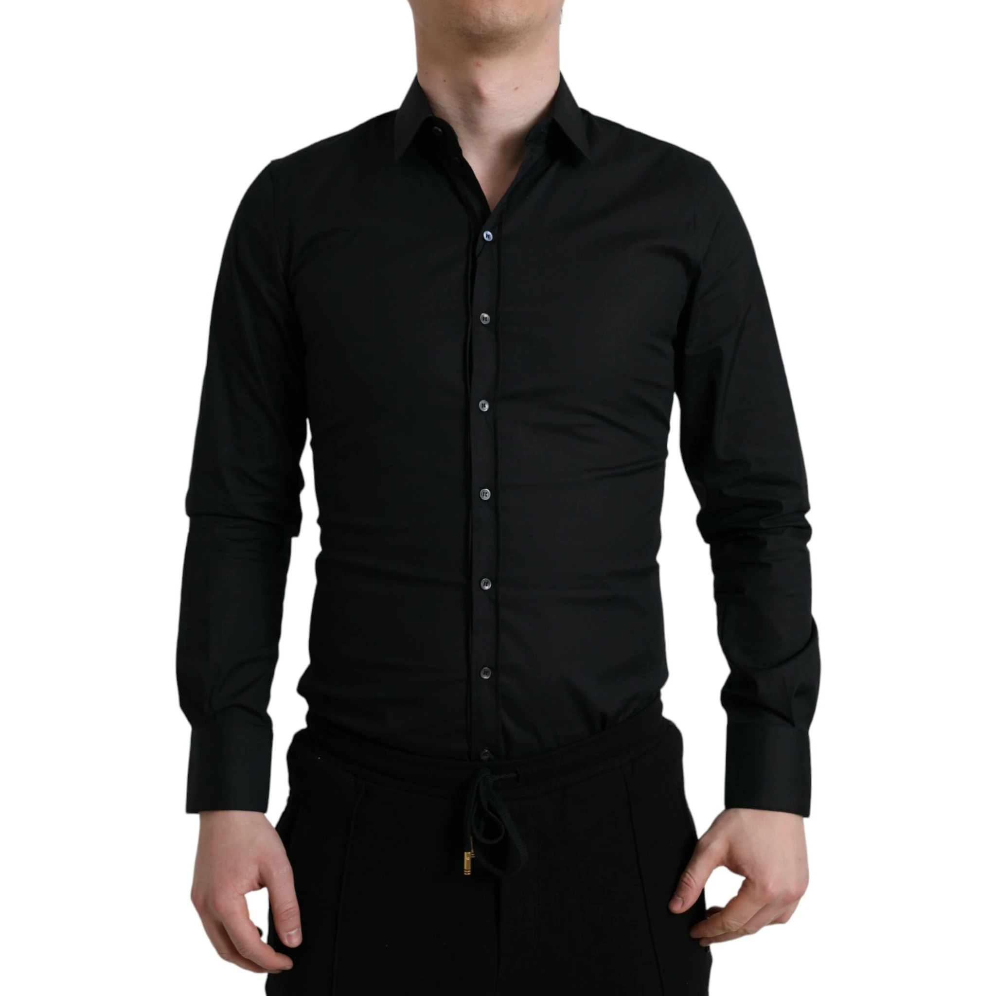 Black Cotton Stretch Slim Formal Dress Shirt
