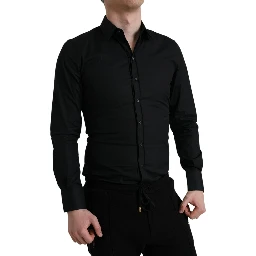 Black Cotton Stretch Slim Formal Dress Shirt