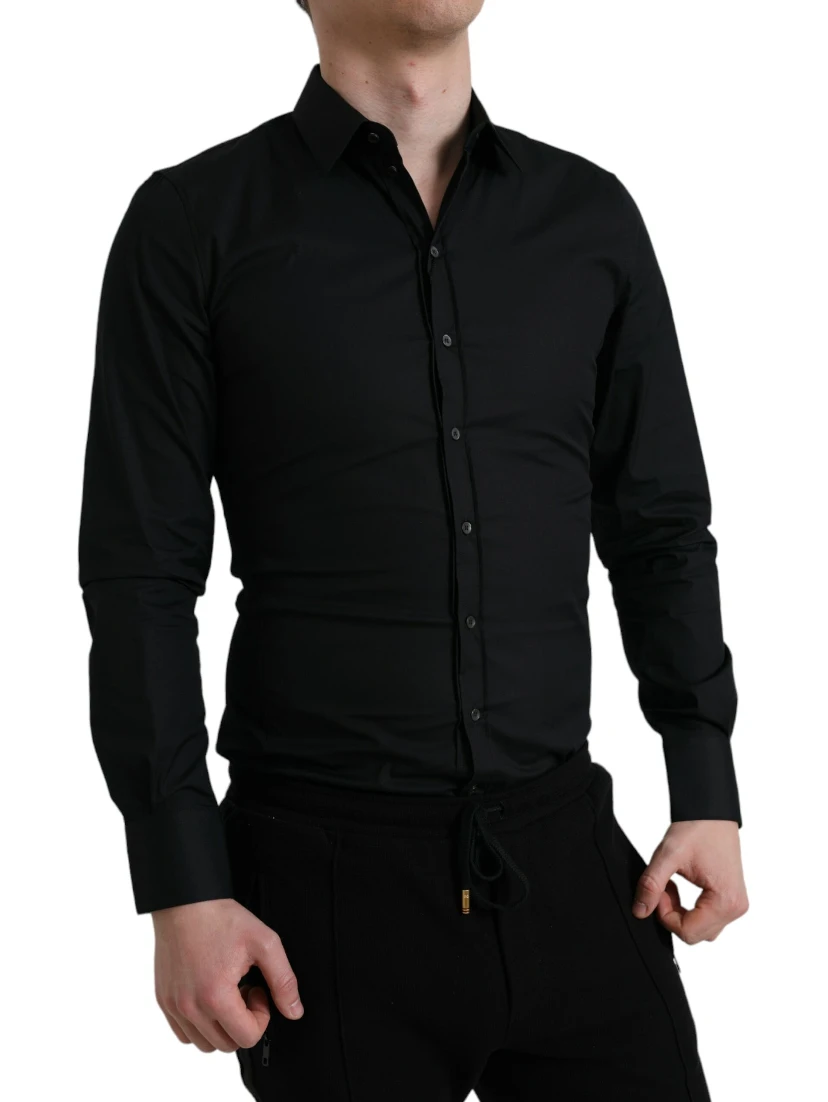 Black Cotton Stretch Slim Formal Dress Shirt