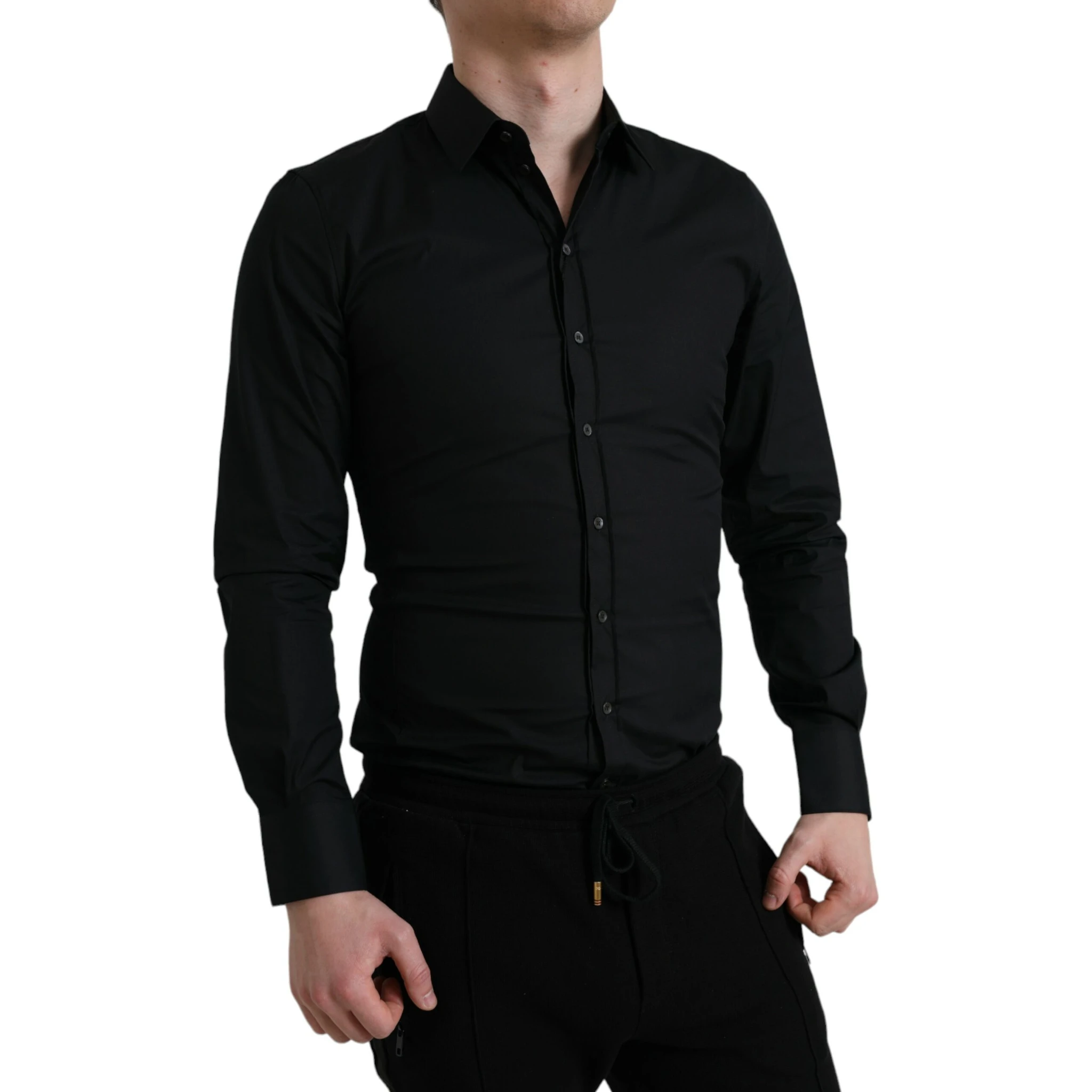 Black Cotton Stretch Slim Formal Dress Shirt