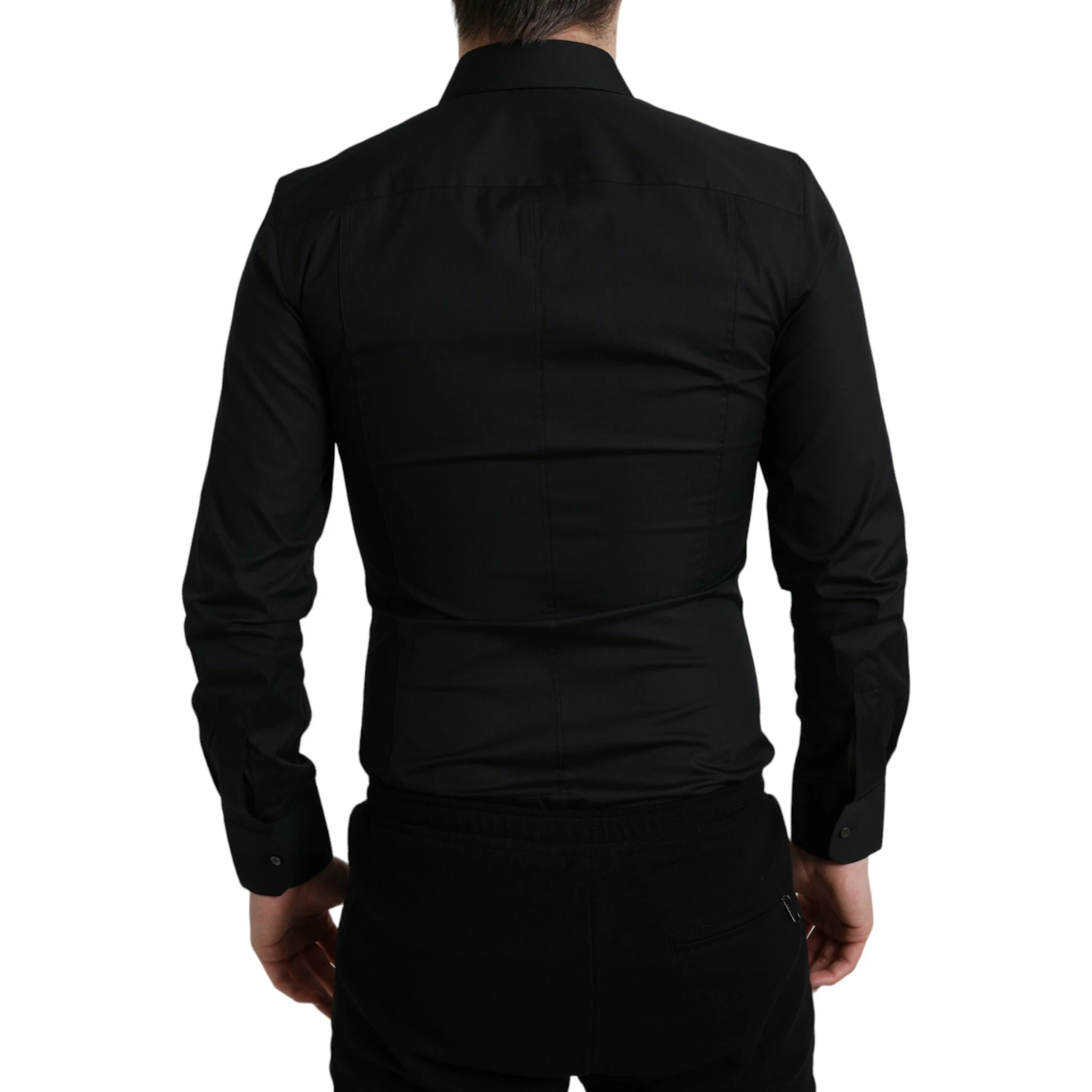 Black Cotton Stretch Slim Formal Dress Shirt