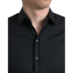 Black Cotton Stretch Slim Formal Dress Shirt