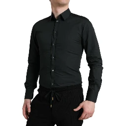 Black Cotton Silk Formal GOLD Dress Shirt