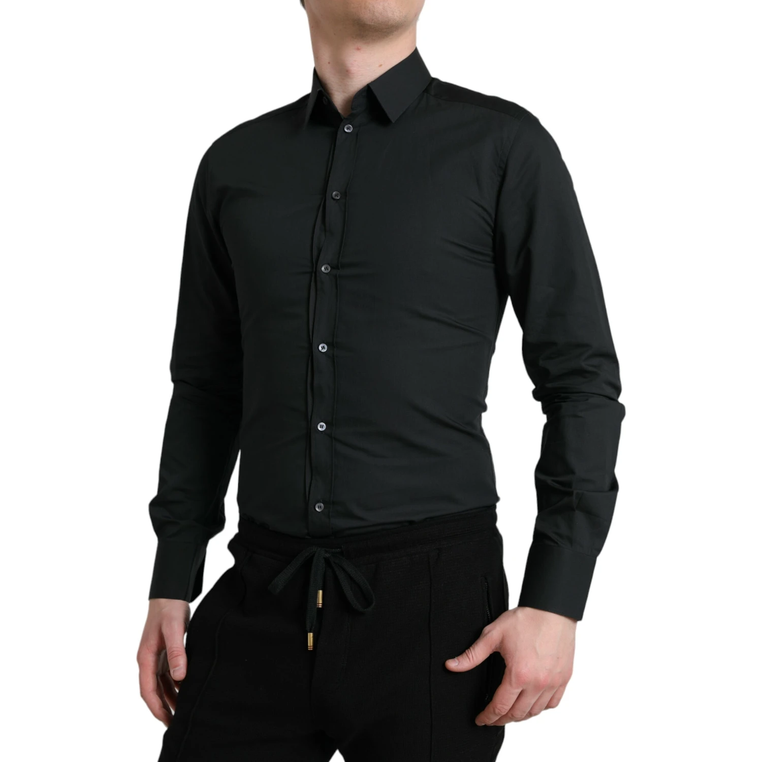 Black Cotton Silk Formal GOLD Dress Shirt