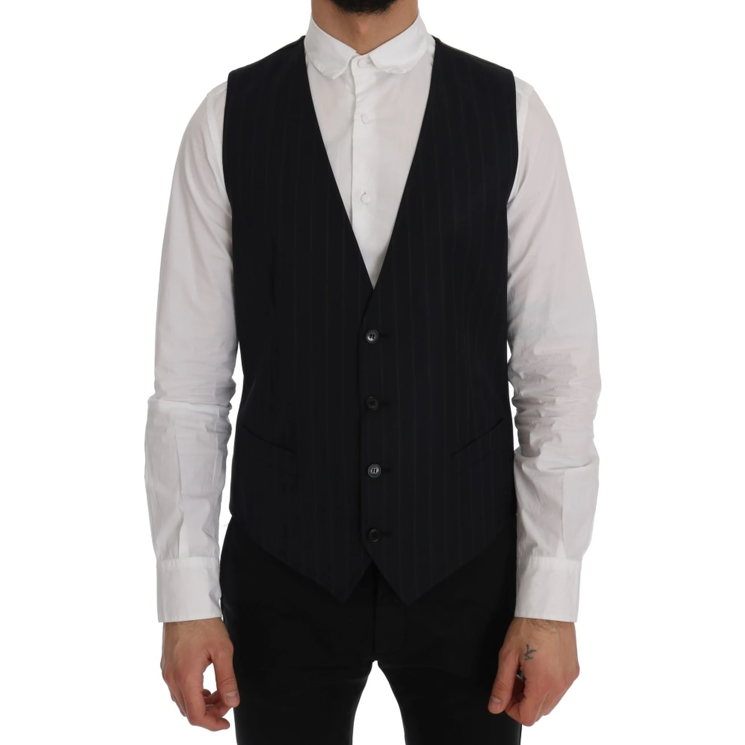 Black Staff Wool Striped Vest In Gray