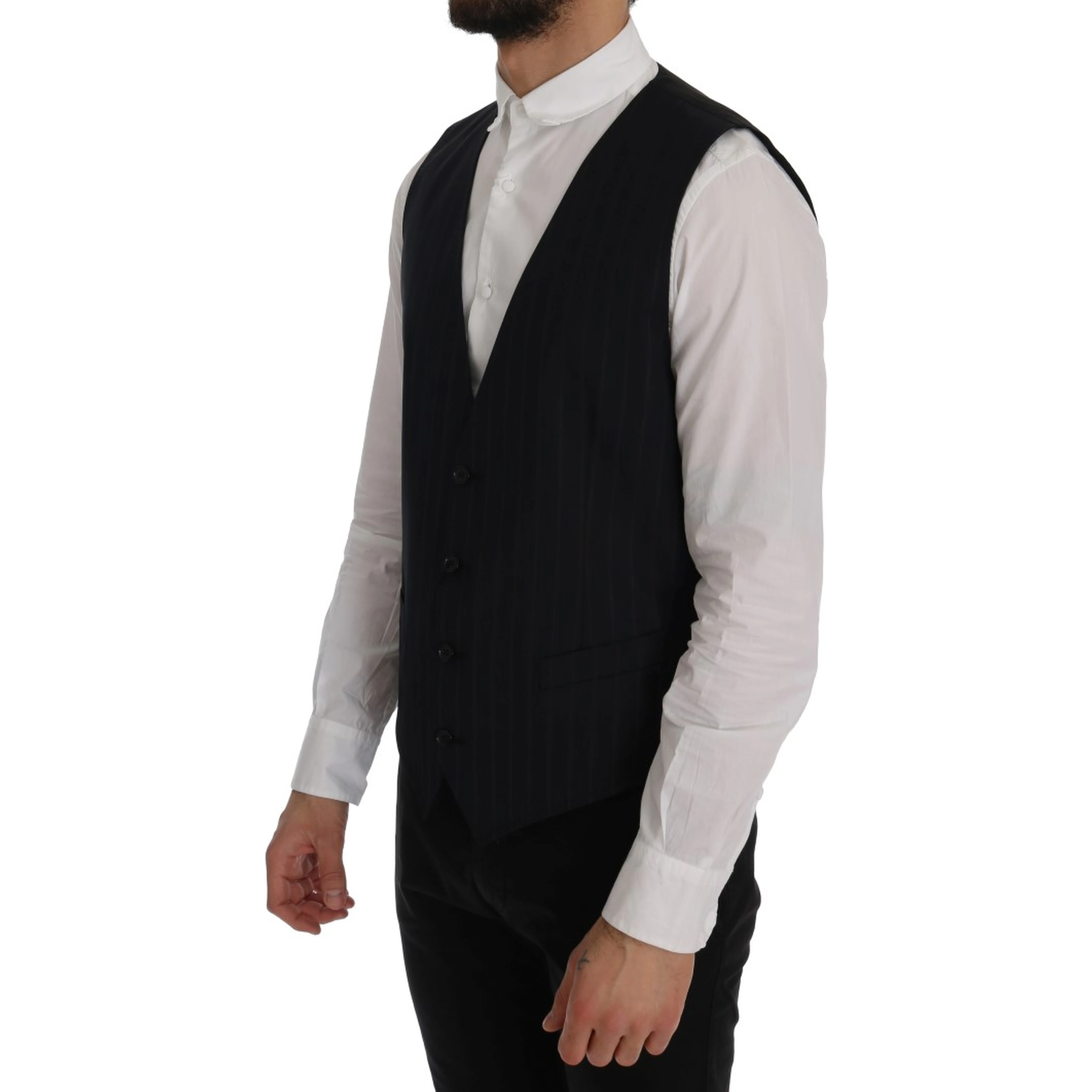 Black Staff Wool Striped Vest In Gray