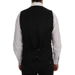 Black Staff Wool Striped Vest In Gray