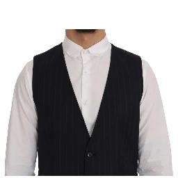 Black Staff Wool Striped Vest In Gray