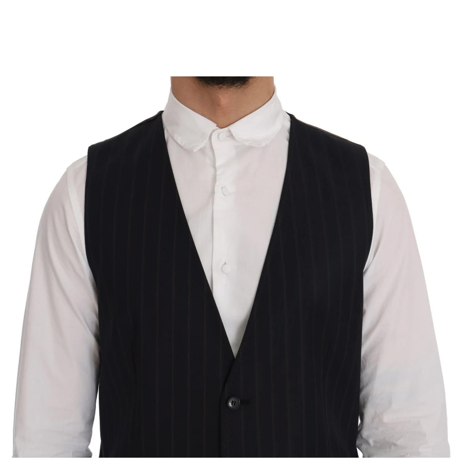 Black Staff Wool Striped Vest In Gray