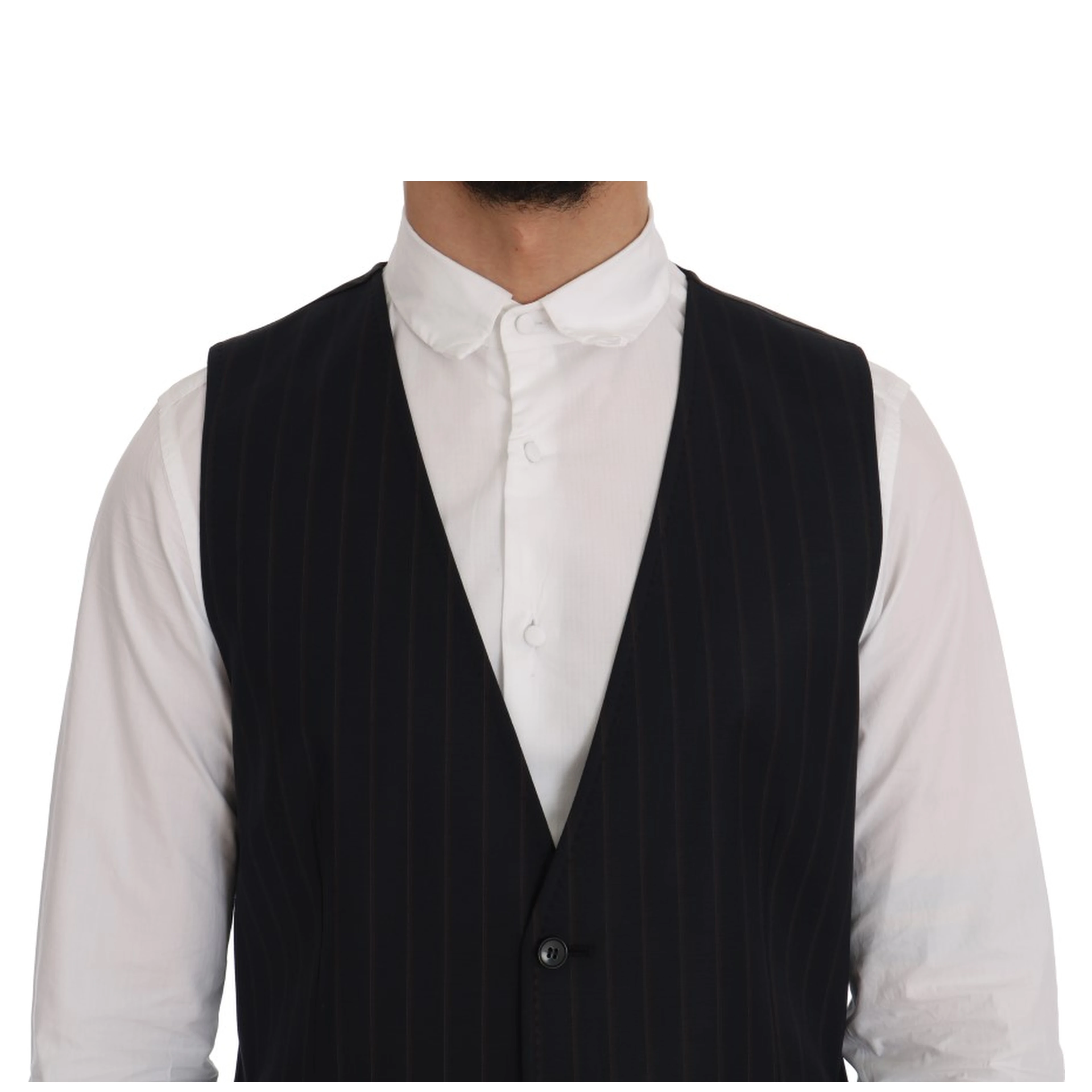 Black Staff Wool Striped Vest In Gray