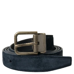 Blue Suede Leather Gold Metal Buckle Belt