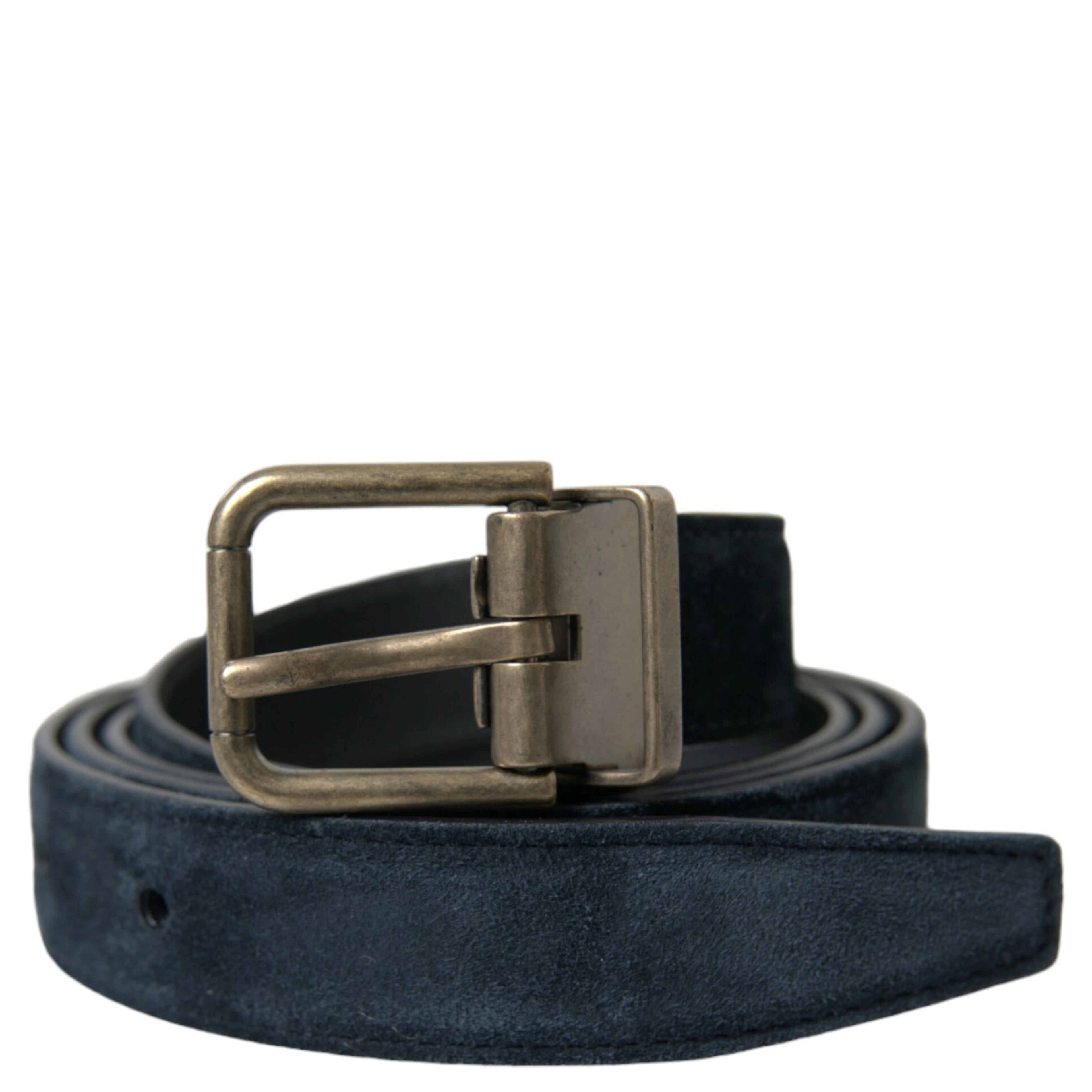 Blue Suede Leather Gold Metal Buckle Belt