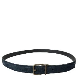 Blue Suede Leather Gold Metal Buckle Belt