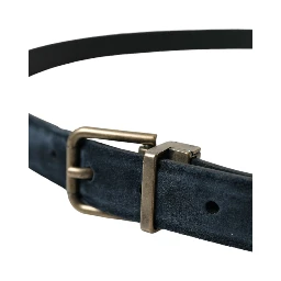 Blue Suede Leather Gold Metal Buckle Belt