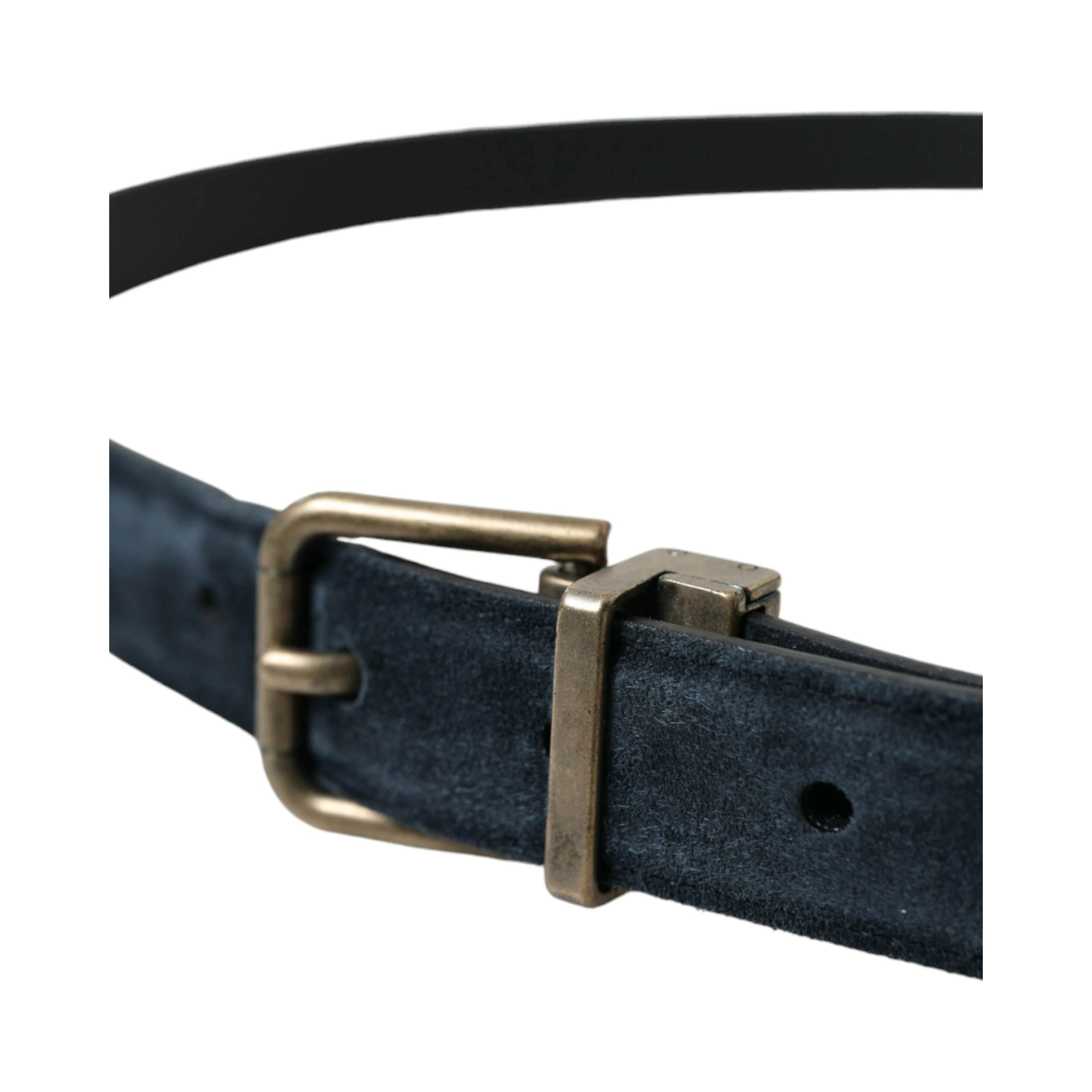 Blue Suede Leather Gold Metal Buckle Belt