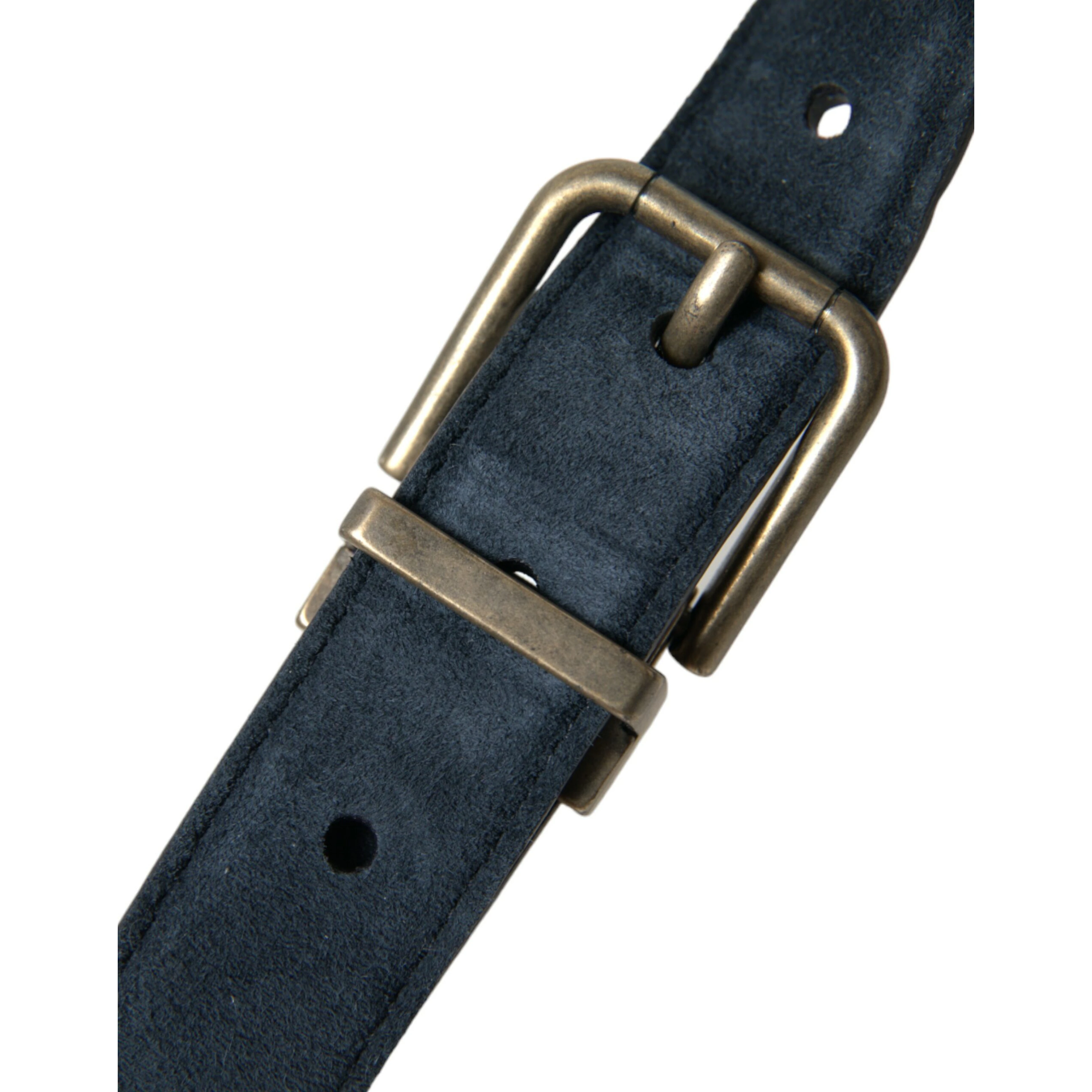 Blue Suede Leather Gold Metal Buckle Belt